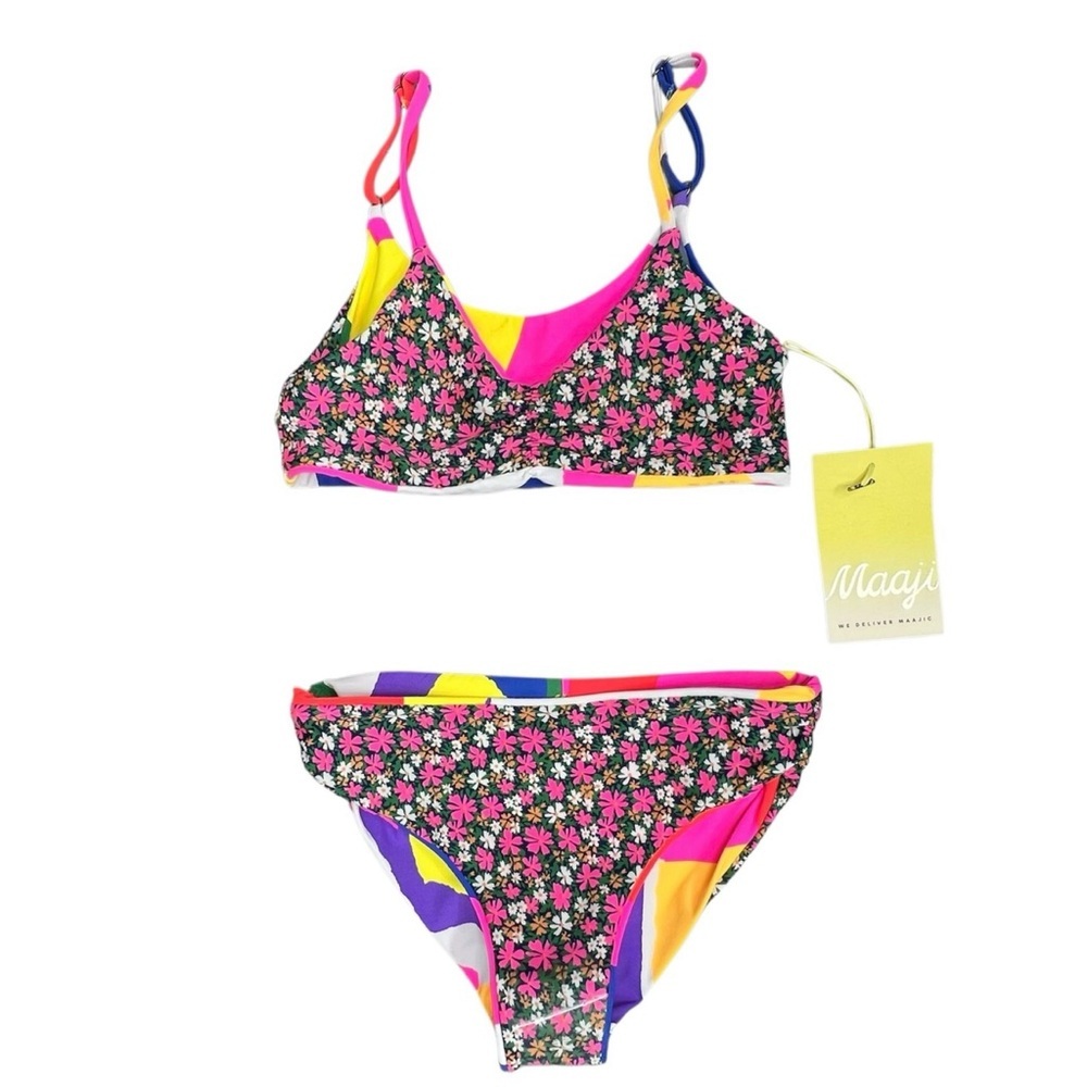 Maaji Girls Reversible Tankini Size 8  Bikini Two Piece Abstract & Flowers NWT
